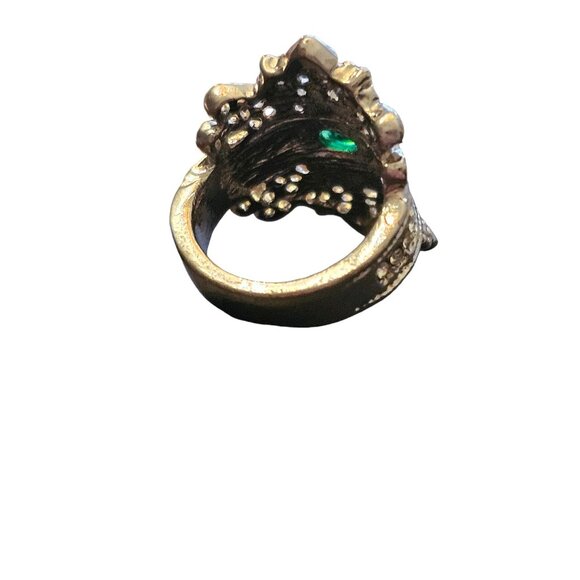 Victorian Trading Green Rhinestone & CZ Sterling Silver 925 Queen Ring Size 6 - Picture 12 of 16